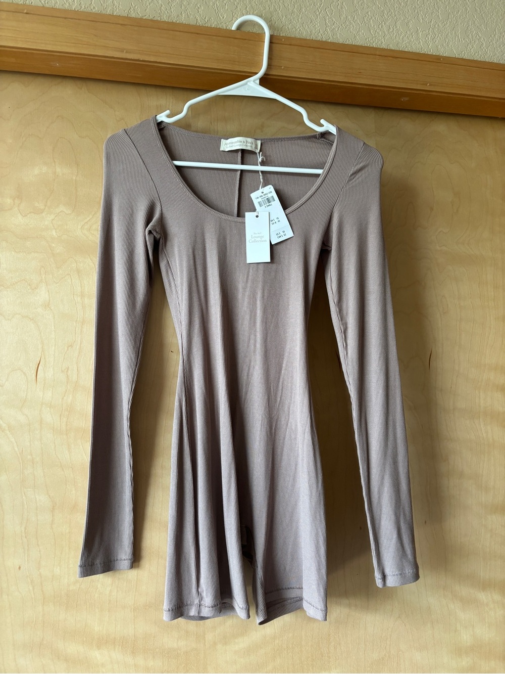 Abercrombie & Fitch Ribbed Scoop One Piece Bodysuit- Mauve Brown